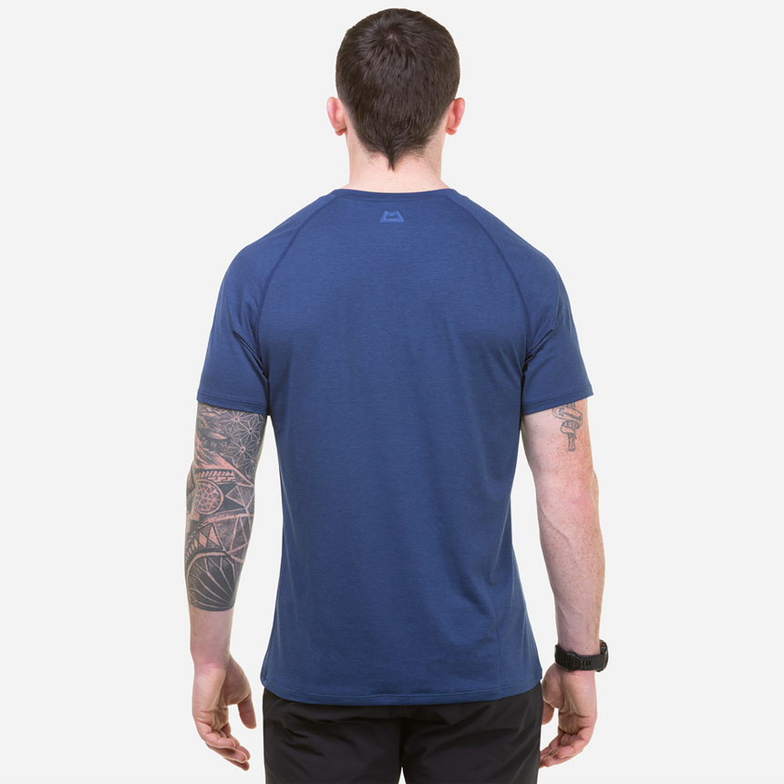 Mountain Equipment Nava Men's Crew Outdoor Action Bluefin/Dusk - Back Fit on Model