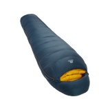 Mountain Equipment Helium 800 Sleeping Bag Outdoor Action Majolica Blue- slanted full length