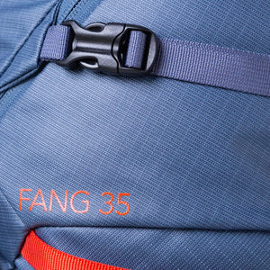 Mountain Equipment Fang 35+ Backpack close up buckle with name image