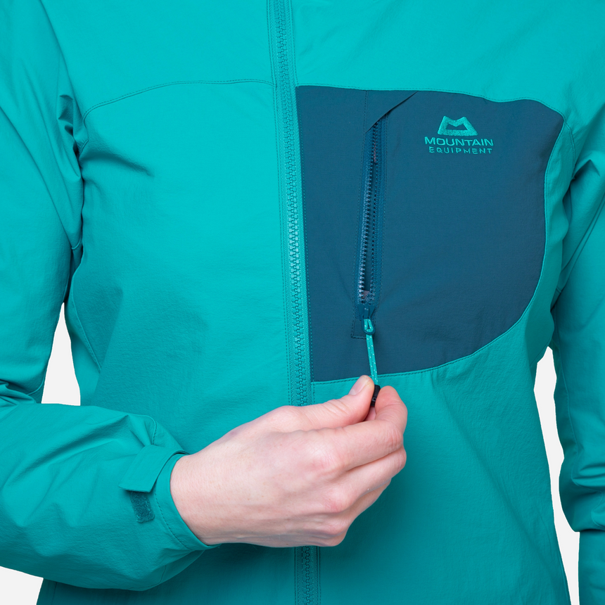 Mountain Equipment Squall Hooded Women's Jacket Outdoor Action Topaz/Majolica - Zipped chest pocket