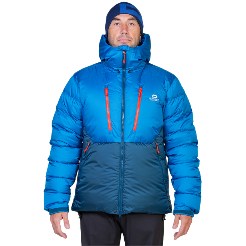 Mountain Equipment Annapurna Men's Jacket Outdoor Action Majolica/Mykonos- front fit on model