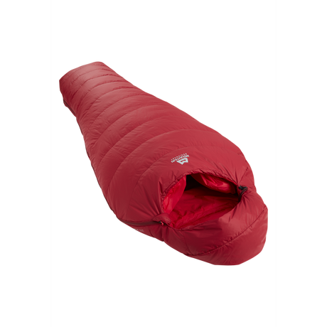 Mountain Equipment Olympus 300 Women's Sleeping Bag Outdoor Action Rhubarb - Slanted Full Length