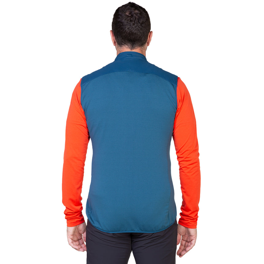 Mountain Equipment Switch Men's Vest Outdoor Action Majolica/Mykonos- back fit on model