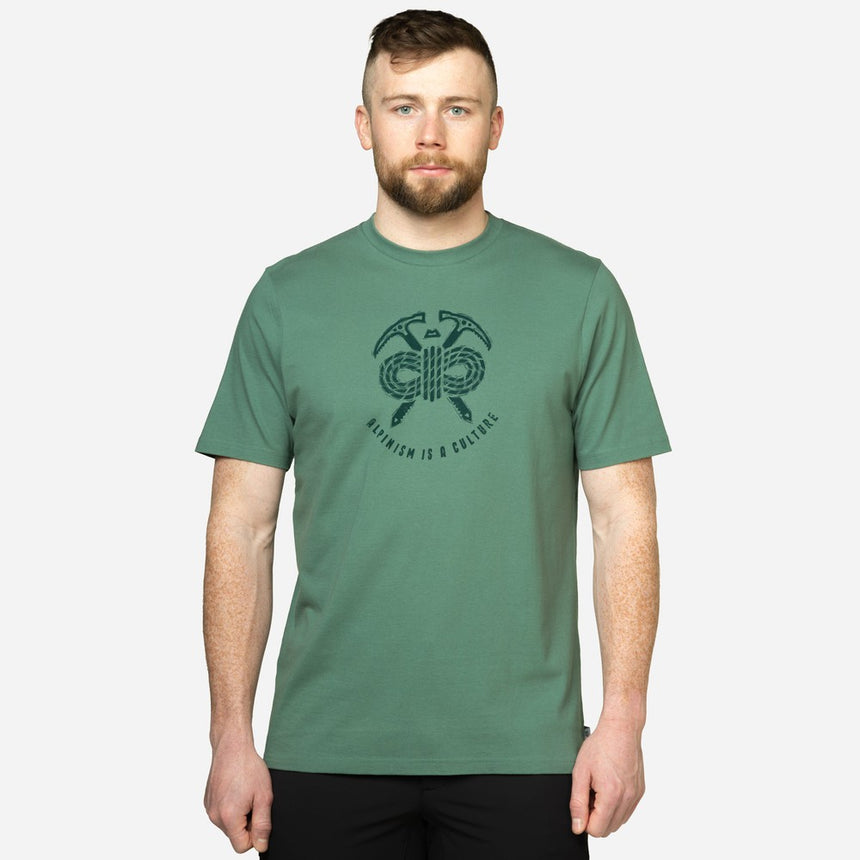 Mountain Equipment Alpinism Men's Tee Outdoor Action Sage - Front View on Model