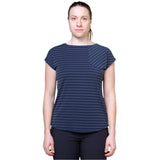 Mountain Equipment Silhouette Women's Tee Outdoor Action Cosmos Stripe/Cosmos - Front Fit on Model