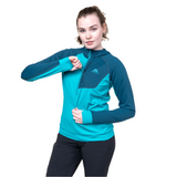 Mountain Equipment Aiguille Hooded Women's Top Outdoor Action Topaz/Majolica Blue - Front View