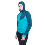 Mountain Equipment Aiguille Hooded Women's Top Outdoor Action Topaz/Majolica Blue - Front View