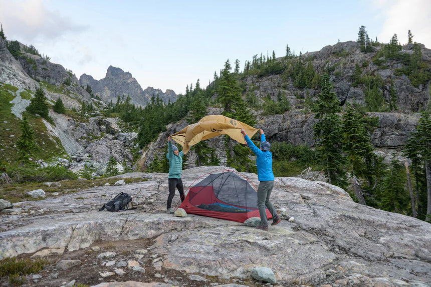 MSR FreeLite™ 1-Person Ultralight Backpacking Tent Outdoor Action- Rainfly applied