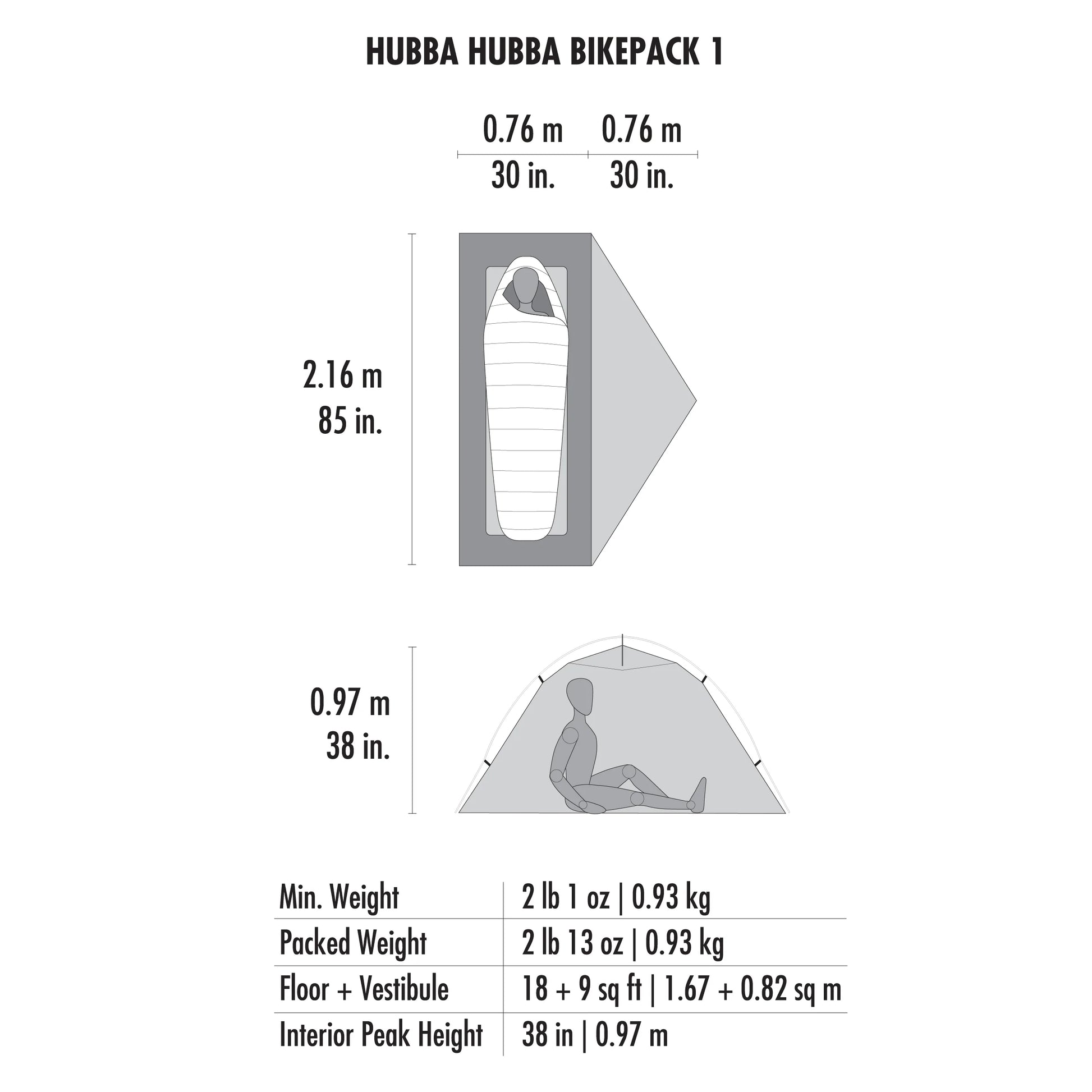 MSR Hubba Hubba™ Bikepack 1-Person Tent Outdoor Action- Tent Dimensions