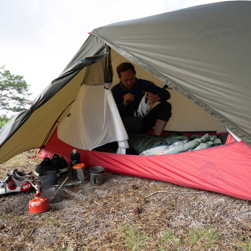 MSR Hubba Hubba™ Bikepack 2-Person Tent Outdoor Action- Side Entry Vestibules