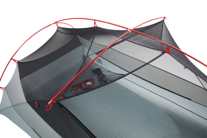MSR Hubba Hubba™ LT 2-Person Backpacking Tent Outdoor Action- gear loft and clip detail