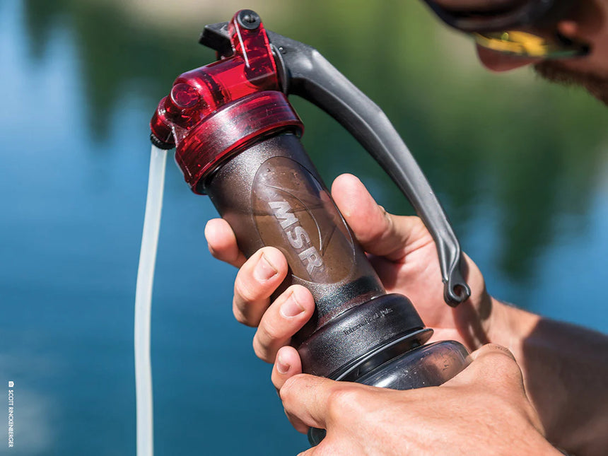 MSR MiniWorks EX Water Purifier System Outdoor Action- Product in use