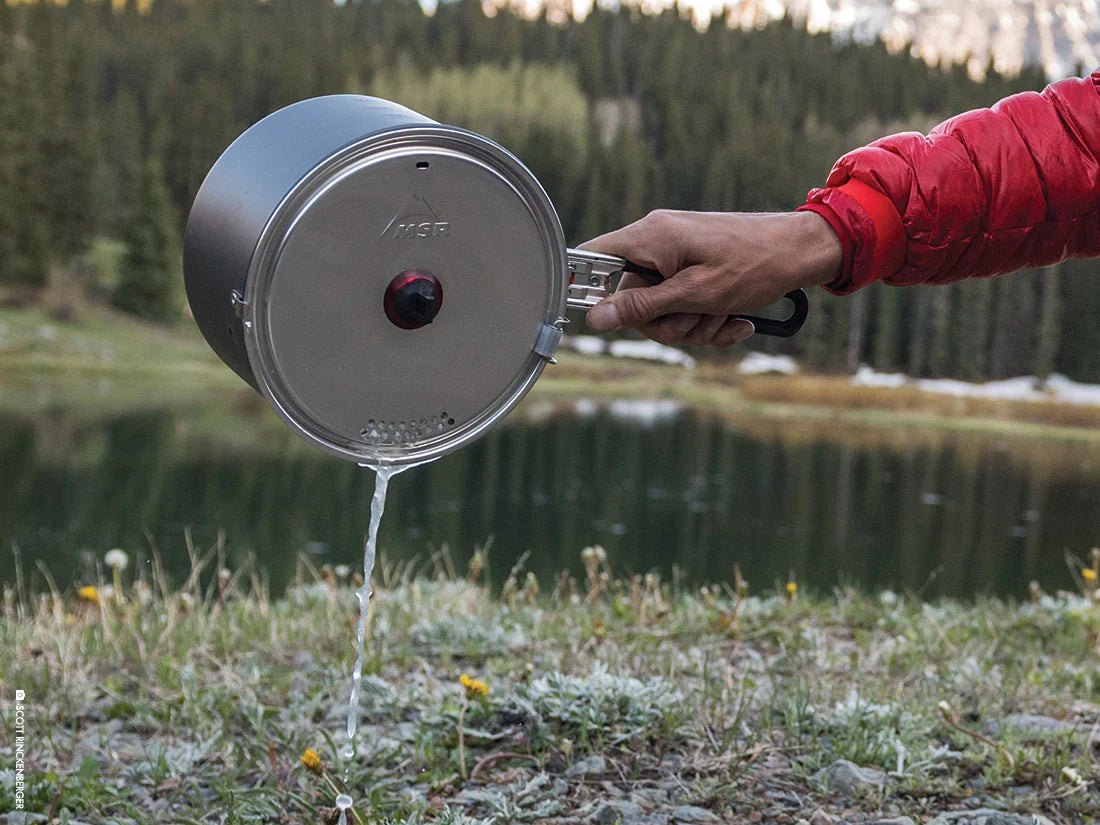 MSR WindBurner® Group Stove System Outdoor Action- Sauce Pot Strainer Lid