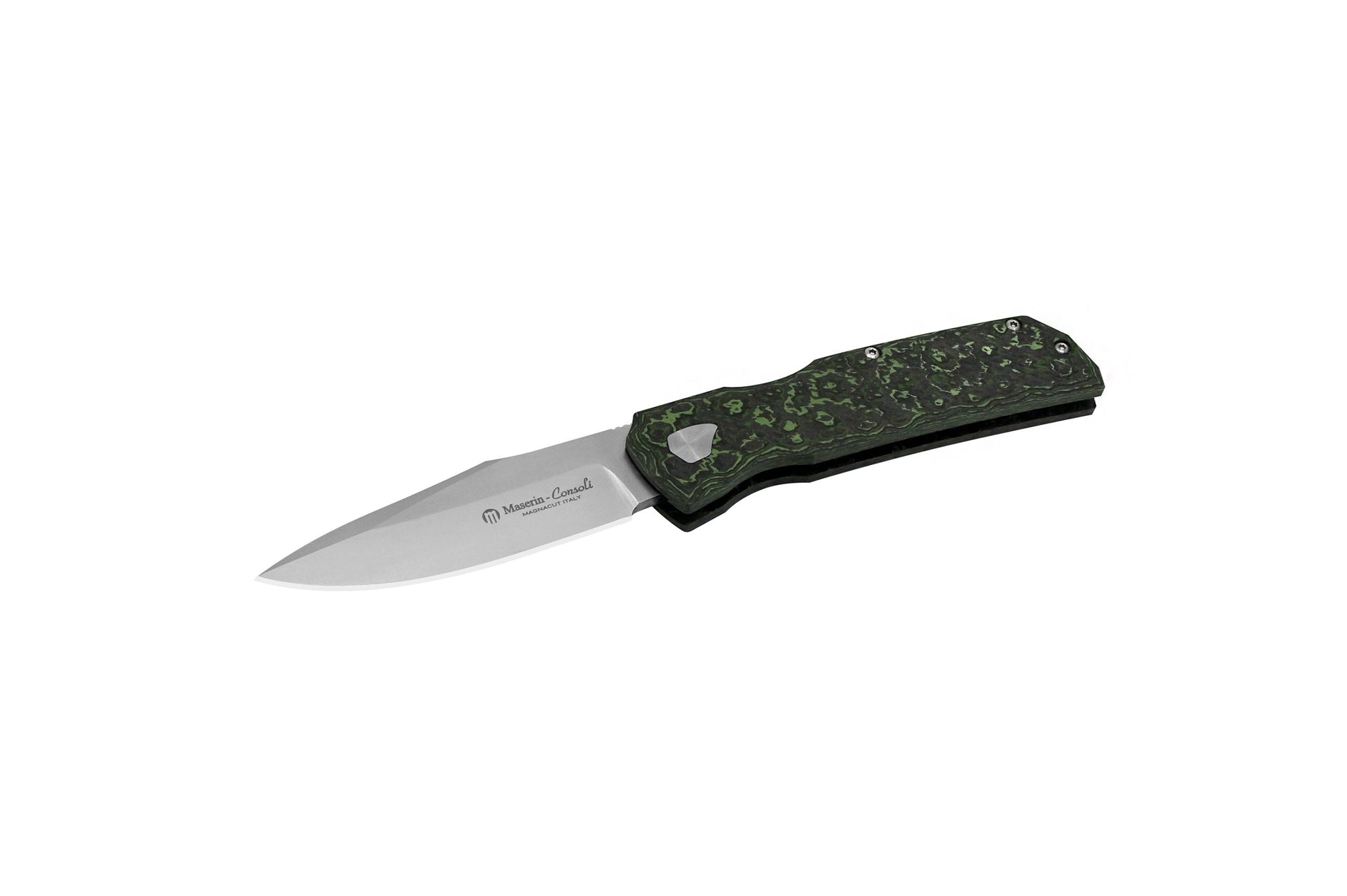 Maserin 502 Power MagnaCut with Arctic Storm Fatcarbon handle - premium gentleman's knife with white and silver patterns