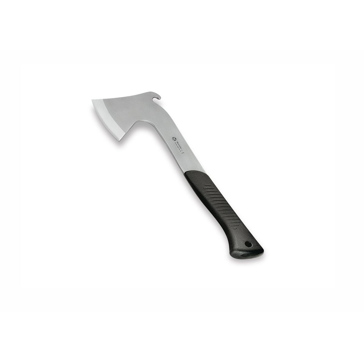 Maserin 952 Axe camping multi-tool with tent peg hook, rubberised handle and black leather sheath - 420 steel outdoor axe