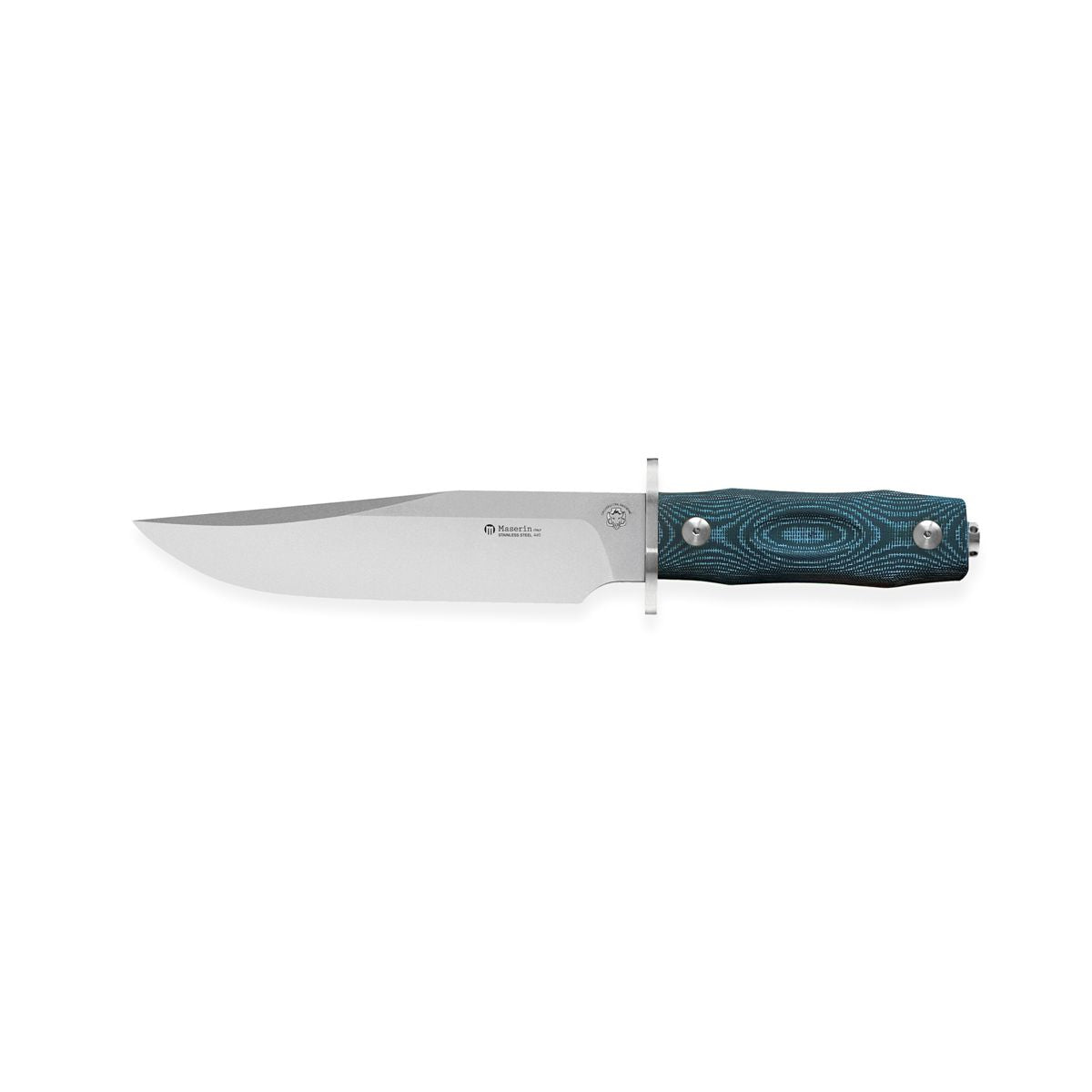 Maserin 977 Bowie wild boar hunting knife with orange G10 handle and black leather sheath - 440C steel fixed blade