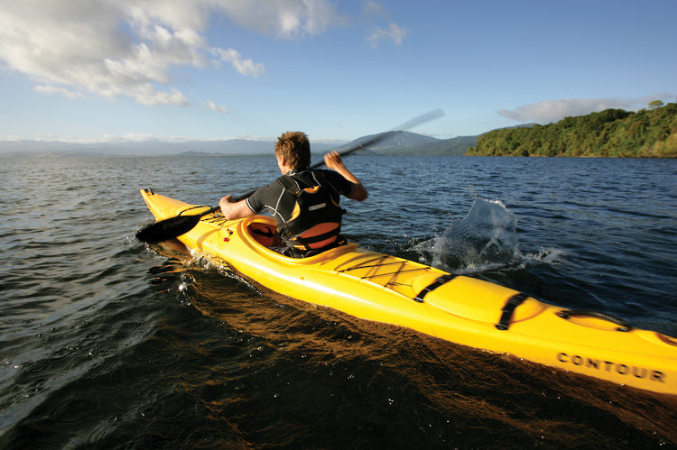 Mission Contour 480 Kayak Yellow - Lake Back Angle Close-up