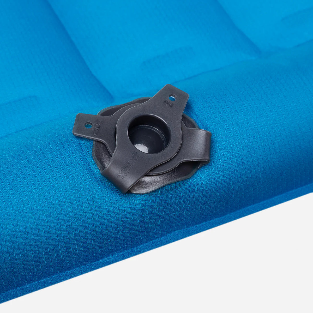 Mountain Equipment Aerostat Down 7.0 Sleeping Mat - Close-Up of 2-Way Self-Sealing Gas Mask Valve