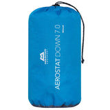 Mountain Equipment Aerostat Down 7.0 Sleeping Mat in Mykonos Blue - Full Front View in Storage Bag