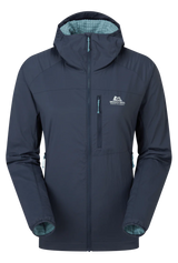 Mountain Equipment Aerotherm Hooded Women's Jacket in Blue Nights - Front flat lay