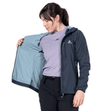 Mountain Equipment Aerotherm Hooded Women's Jacket in Blue Nights - Front model view alternate