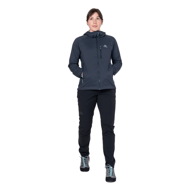 Mountain Equipment Aerotherm Hooded Women's Jacket in Blue Nights - Front model view