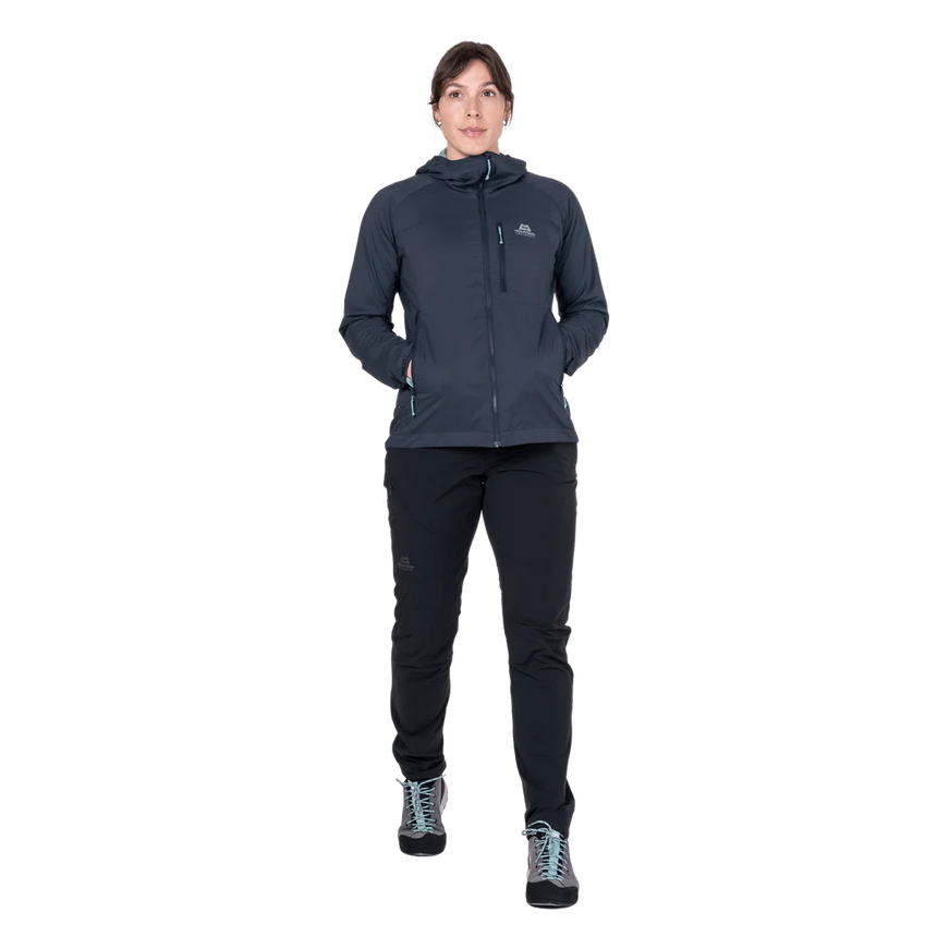 Mountain Equipment Aerotherm Hooded Women's Jacket in Blue Nights - Front model view