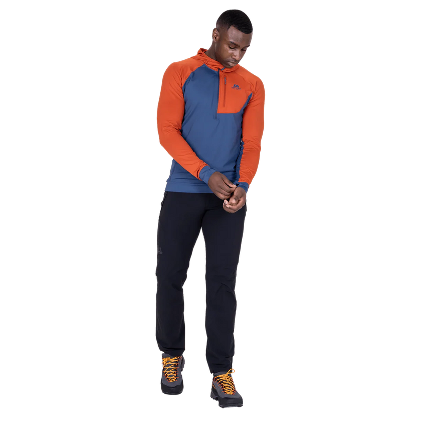 Mountain Equipment Aiguille Hooded Men's Top in Dusk/Red Rock - On Model Walking Back
