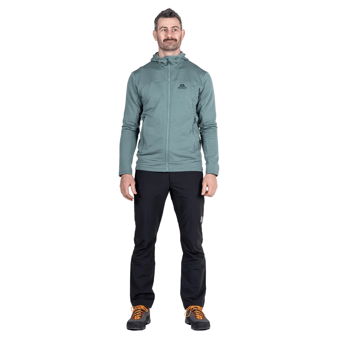 Mountain Equipment Apiro Hooded Men's Jacket in Goblin Blue - Front, on model
