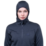 Mountain Equipment Apiro Hooded Women's Jacket in Cosmos - Hood on Model