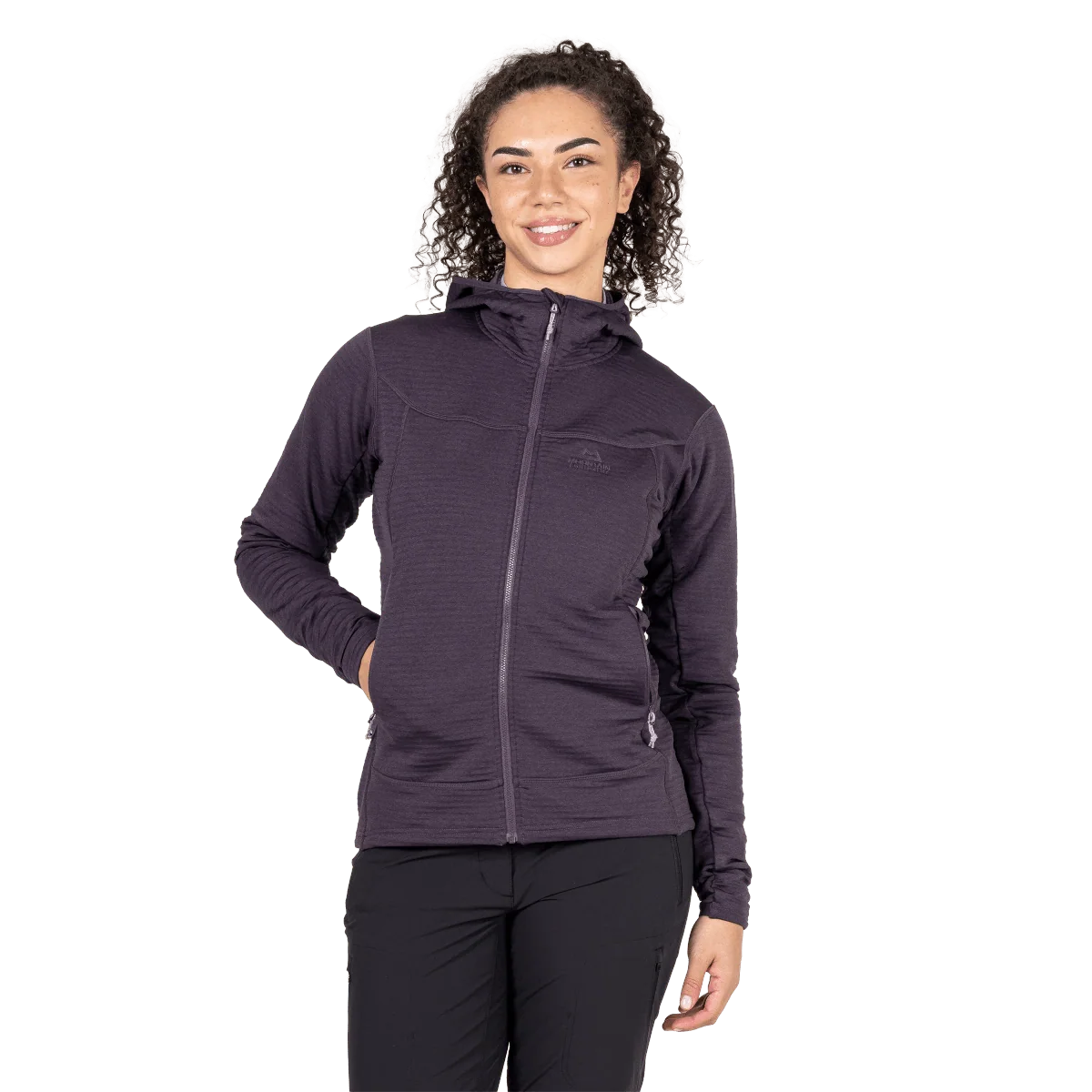Mountain Equipment Apiro Hooded Women's Jacket in Nightshade - Front, fit on model