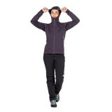 Mountain Equipment Apiro Hooded Women's Jacket in Nightshade - Hood, on model