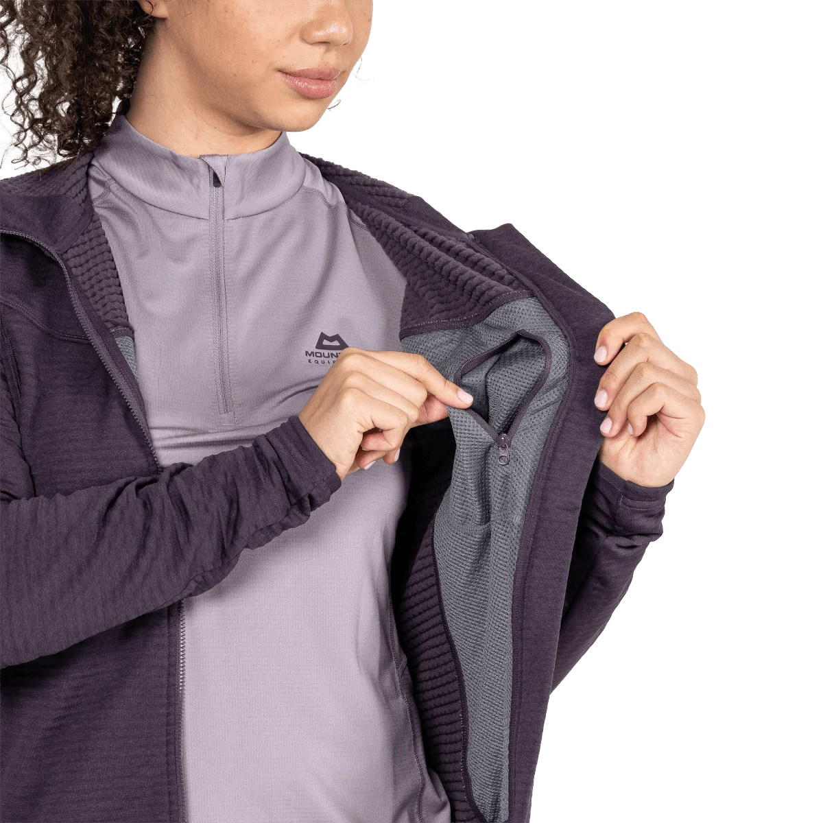 Mountain Equipment Apiro Hooded Women's Jacket in Nightshade - Interior lining detail