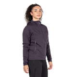 Mountain Equipment Apiro Hooded Women's Jacket in Nightshade - Three-quarter, on model