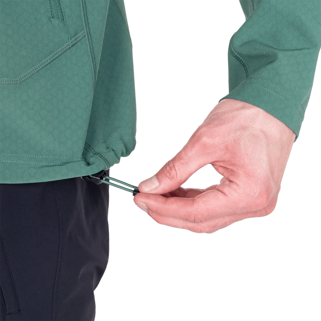 Mountain Equipment Arrow Hooded Men's Jacket in Fern/Pine - On Model Side 2