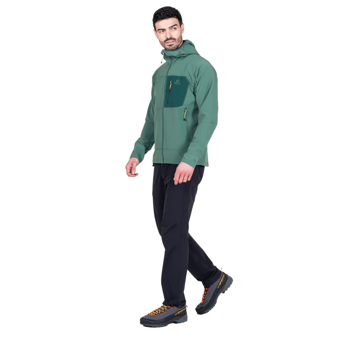 Mountain Equipment Arrow Hooded Men's Jacket in Fern/Pine - On Model Side