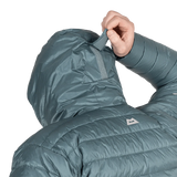 Mountain Equipment Baltoro Men's Jacket in Goblin Blue - Hood Detail On Model 2