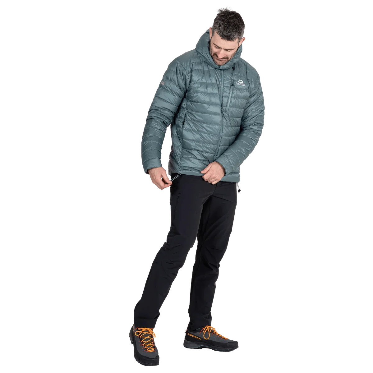 Mountain Equipment Baltoro Men's Jacket in Goblin Blue - Three Quarter On Model