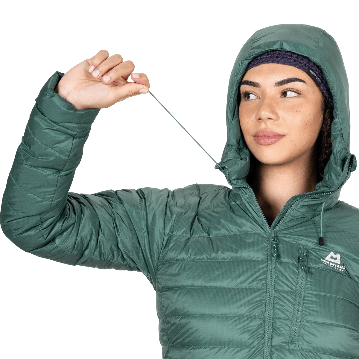Mountain Equipment Baltoro Women's Jacket in Sea Pine - Hood Drawcord