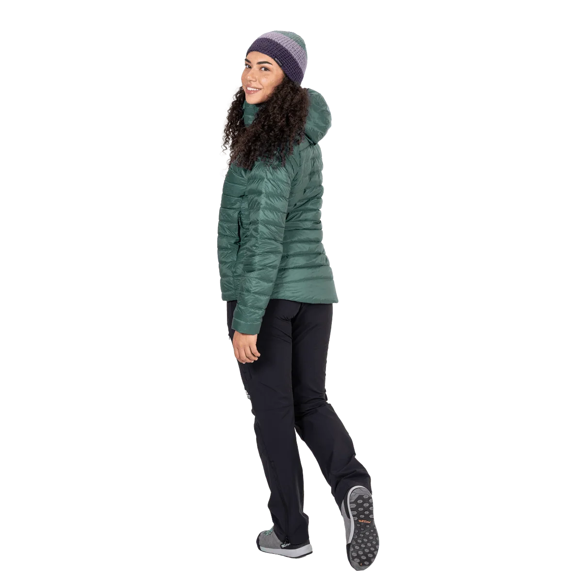 Mountain Equipment Baltoro Women's Jacket in Sea Pine - Side On Model