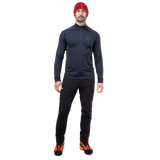 Mountain Equipment Cerrig Men's LS Zip T in Cosmos - Front on Model, Zip Detail