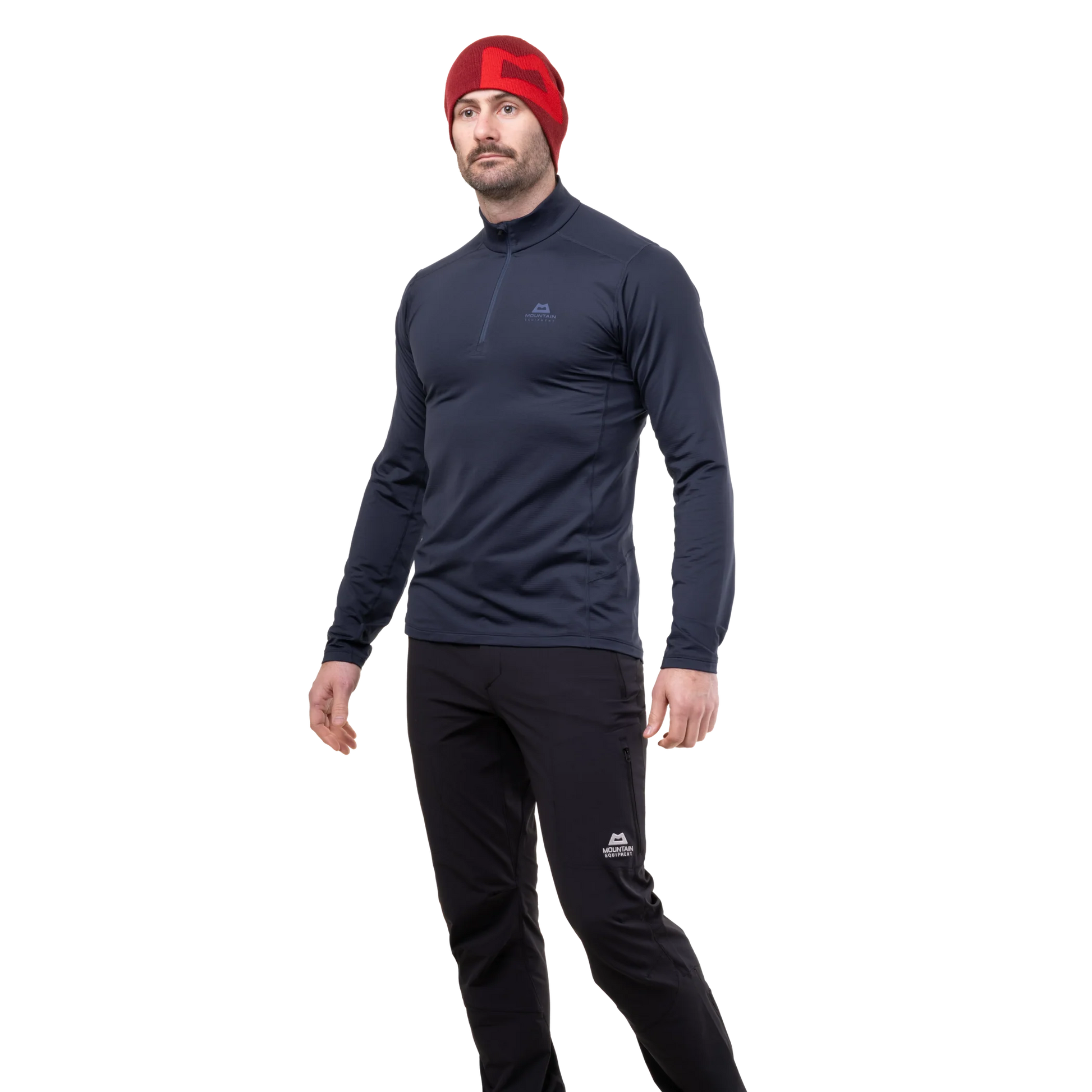 Mountain Equipment Cerrig Men's LS Zip T in Cosmos - Full Length on Model