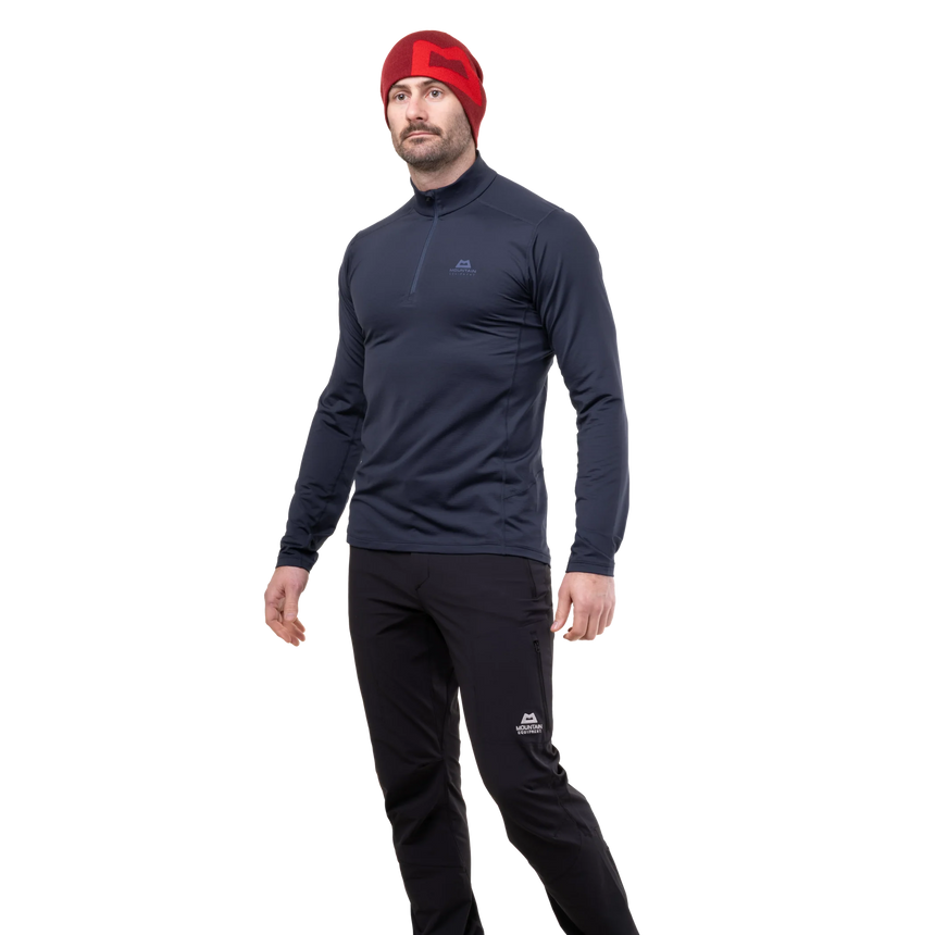 Mountain Equipment Cerrig Men's LS Zip T in Cosmos - Full Length on Model