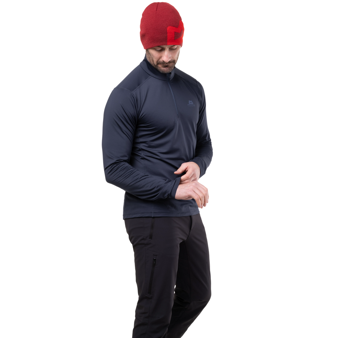 Mountain Equipment Cerrig Men's LS Zip T in Cosmos - Side on Model