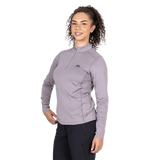 Mountain Equipment Cerrig Women's LS Zip T in Allium - Three-Quarter on Model 2