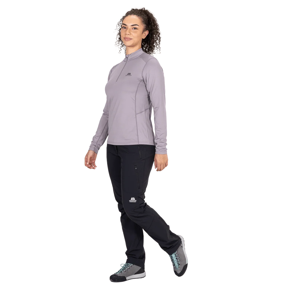 Mountain Equipment Cerrig Women's LS Zip T in Allium - Three-Quarter on Model