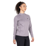 Mountain Equipment Cerrig Women's LS Zip T in Allium - Front on Model 2