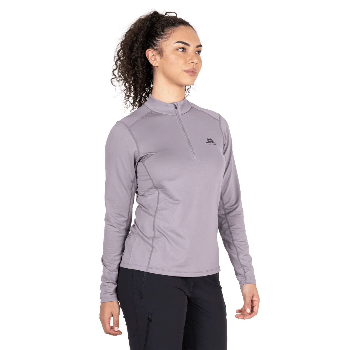 Mountain Equipment Cerrig Women's LS Zip T in Allium - Front on Model 2