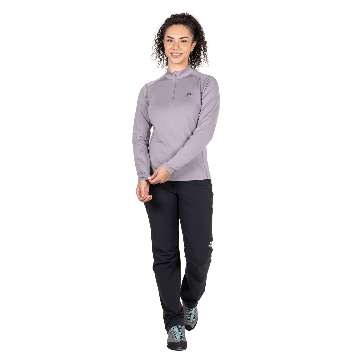 Mountain Equipment Cerrig Women's LS Zip T in Allium - Front on Model