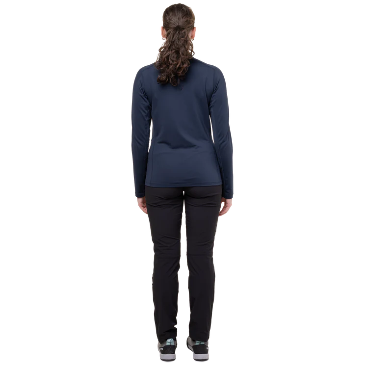 Mountain Equipment Cerrig Women's LS Zip T in Cosmos - Side on Model